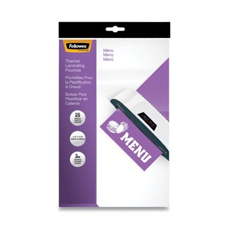 Fellowes Fellowes, LAMINATING POUCHES, 3 MIL, 12in X 18in, GLOSS CLEAR, 25PK 52011